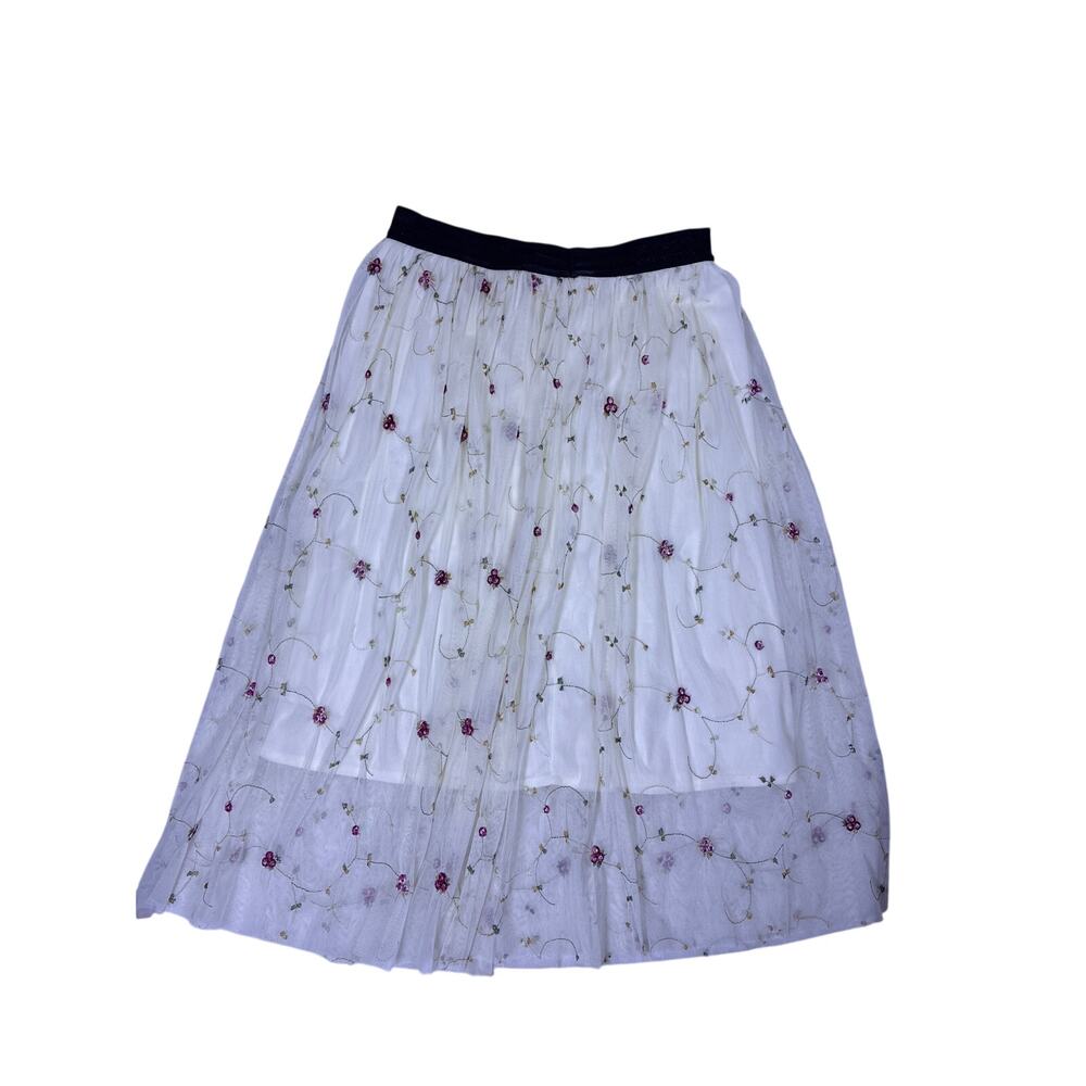 Sheer White Floral Embroidery Skirt‎ M Cottagecore Coquette Fairycore Feminine - Picture 2 of 5